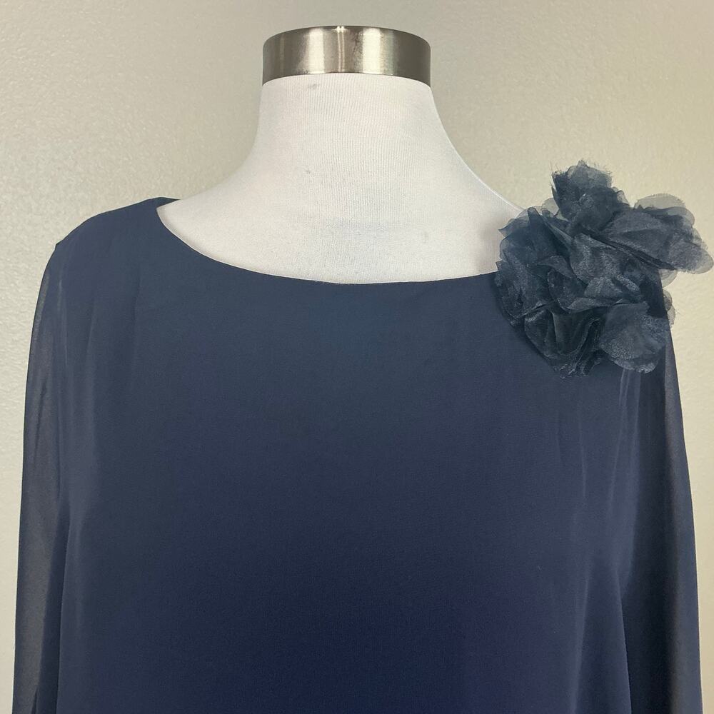 XSCAPE Chiffon Overlay Knit Sheath Embellished Cocktail Dress Navy Blue Size 10 - Picture 8 of 12